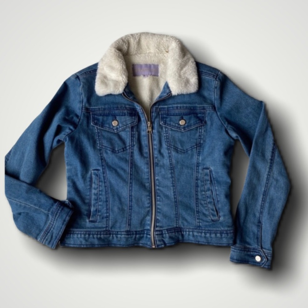 Madden Girl Fleece Lined Denim Jean Jacket | Large Juniors